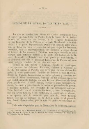 Estado de la Rivera de Cavite en 1739
