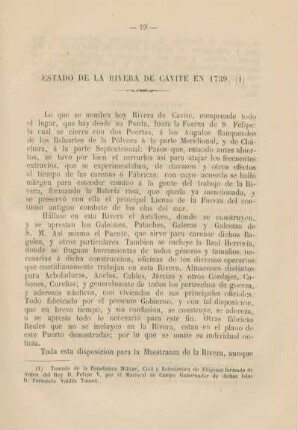 Estado de la Rivera de Cavite en 1739