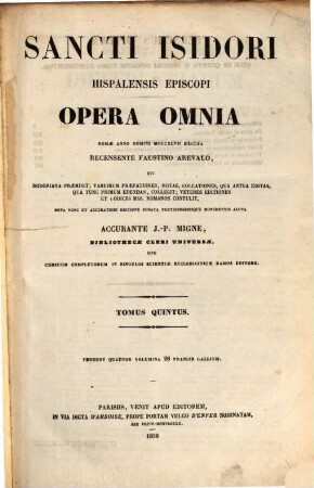 Sancti Isidori, Hispalensis Episcopi opera omnia. 5/7