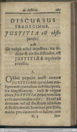 Discursus Tredecimus. Iustitia est obsequiosa