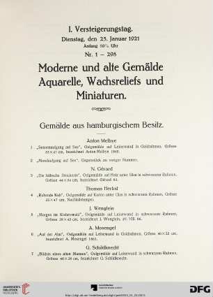 Gemälde aus hamburgischem Besitz (Nr. 1-98)