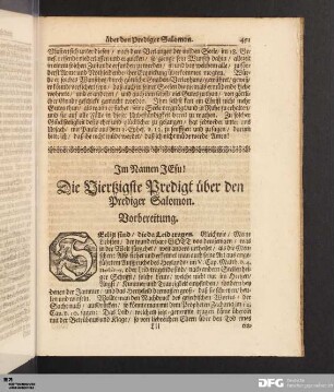 Die Viertzigste Predigt über den Prediger Salomon.