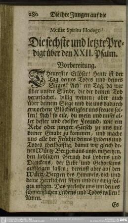 Die sechste und letzte Predigt über den XXII. Psalm