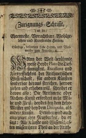 Zueignungs-Schrift, an die ...