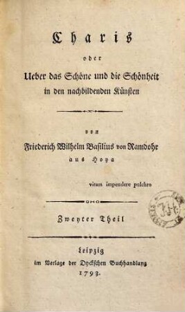 Charis oder Ueber das Schöne und die Schönheit in den nachbildenden Künsten, Zweyter Theil