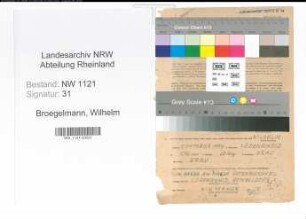 Entnazifizierung Wilhelm Broegelmann , geb. 05.10.1904 (Kaufmaennischer Angestellter)