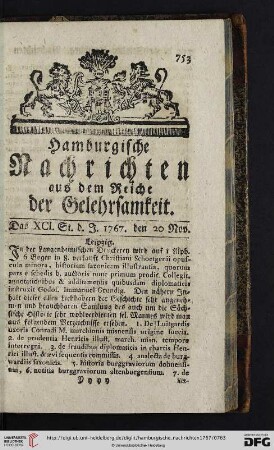 Das XCI. St. - Das CI. St. (den 20 Nov. - den 29 Dec.)