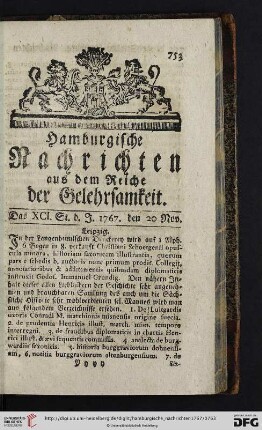 Das XCI. St. - Das CI. St. (den 20 Nov. - den 29 Dec.)