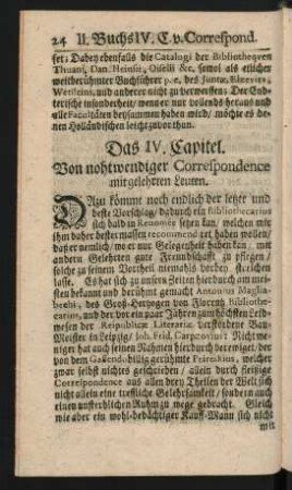 Das IV. Capitel. Von nohtwendiger Correspondence mit gelehrten Leuten.