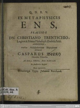 Ex metaphysicis Ens