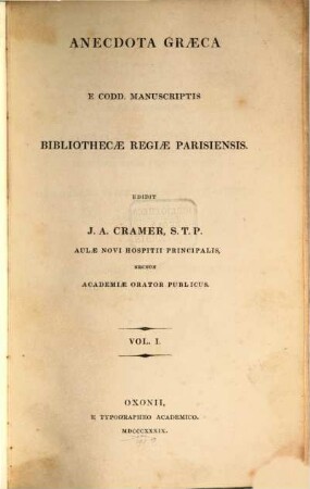Anecdota Graeca e codd. manuscriptis bibliothecarum Oxoniensium, 1