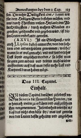 Das III. Capittel; Einhalt, Senecæ Text.