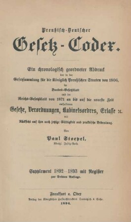 Suppl. 1892/93: Preußisch-deutscher Gesetz-Codex