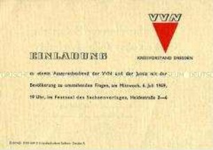 Einladung zu einer Veranstaltung der VVN über die Verbrechen im KZ Hohnstein