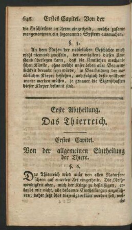 Erste Abtheilung. Das Thierreich