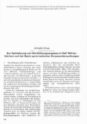 Zur Optimierung von Wortbildungsangaben in DaF-Wörterbüchern auf der Basis systematischer Korpusuntersuchungen