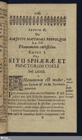 Sectio II. Se Subjecto Materiali Propinquo h. e. De Phaenomenis coelestibus