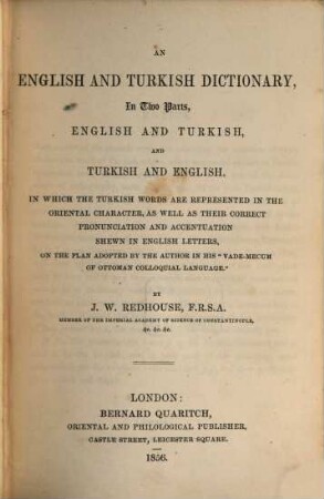 An English and Turkish Dictionary, in two Parts : English and Turkish, and Turkish and English, 2