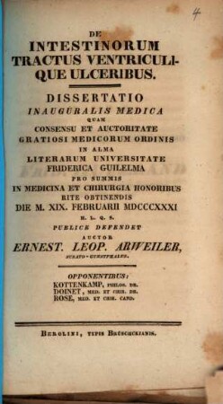 De intestinorum tractus ventriculique ulceribus : diss. inaug. med.
