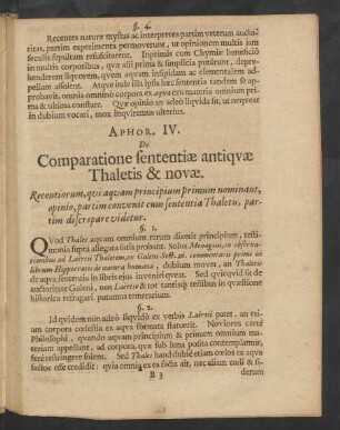 Aphor. IV. De Comparatione sententiae antiquae Thaletis & novae.