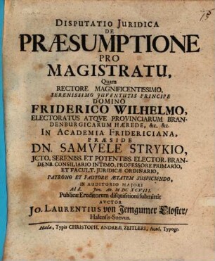 Disputatio Juridica De Praesumptione Pro Magistratu