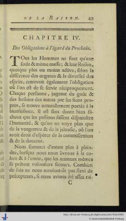 Chap. IV. Des Obligations à l’égard du Prochain.