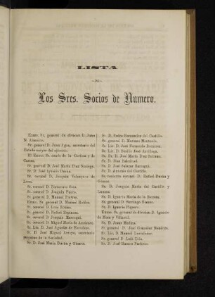 Lista de Los Sres. Socios de Numero.