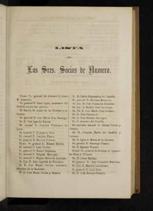 Lista de Los Sres. Socios de Numero.