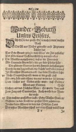I. Wunder-Geburth Unsers Erlösers.