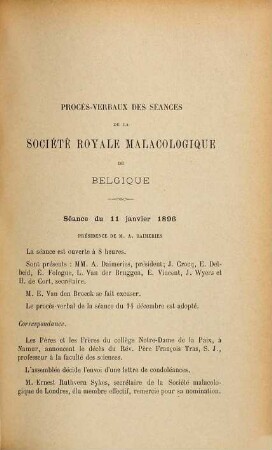 Procès-verbaux des séances de la Société Royale Malacologique de Belgique. 25. 1896