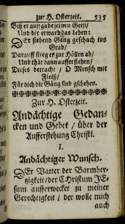 Zur H. Osterzeit. Andächtige Gedancken und Gebet/ über der Aufferstehung Christi.