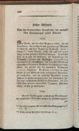 Erster Abschnitt. Von den spasmodischen Krankheiten der animalischen Verrichtungen unsers Körpers.