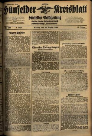 Erste Ausgabe vom Montag, den 26. August 1935.