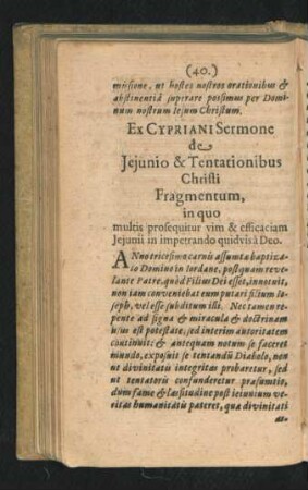 Ex Cypriani Sermone de Ieiunio & Tentationibus Christi Fragmentum ...