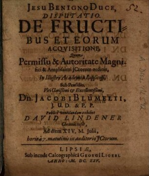 Disputatio De Fructibus Et Eorum Acquisitione