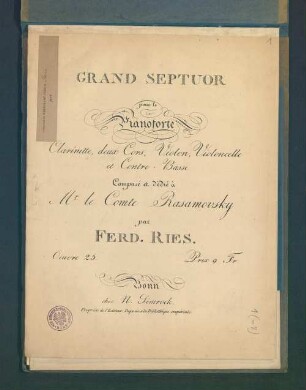 Grand Septuor pour le Pianoforte, Clarinette, deux Cors, Violon, Violoncelle et Contre-Basse : Oeuvre 25
