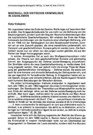 52-60, Widerhall der kritischen Kriminologie in Jugoslawien
