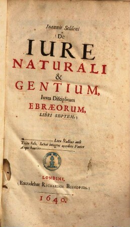 De jure naturali & gentium : juxta disciplinam Ebraeorum, libri septem