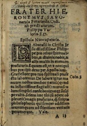 Reverendi Patris Fratris Hieronymi Sauonarolae Ordinis praedicatorum in orationem Dominicam quadruplex expositio