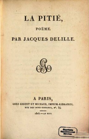 Oeuvres de Jacques Delille, 15. La pitie