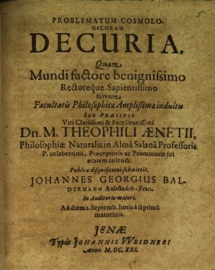 Problematum cosmologicorum decuria