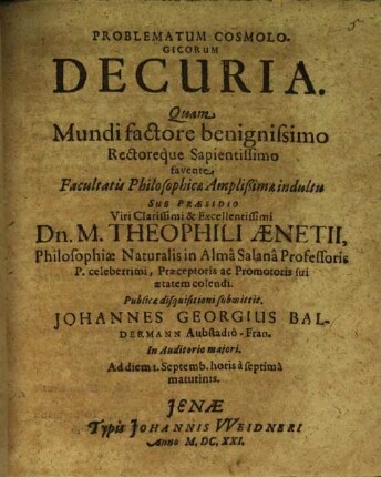 Problematum cosmologicorum decuria
