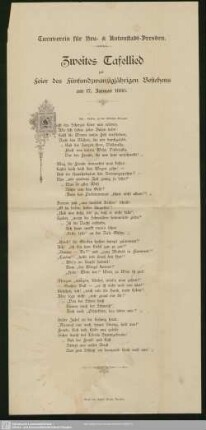 Zweites Tafellied zur Feier des Fünfundzwangzigjährigen Bestehens : Sonntag den 17. Januar 1886
