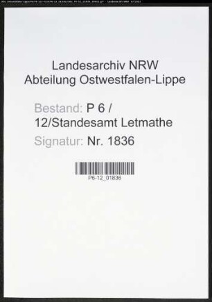 Heiratsregister Standesamt Letmathe