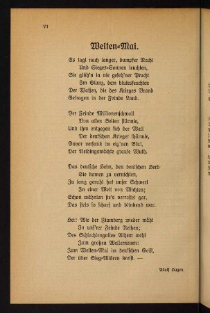 VI, Welten-Mai