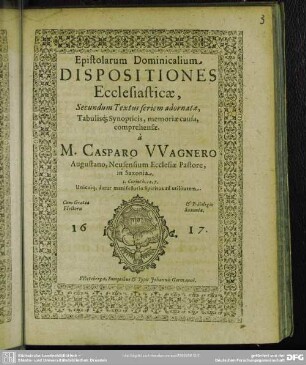 Epistolarum Dominicalium Dispositiones Ecclesiasticae ... comprehensae