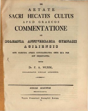 De aetate sacri Hecates cultu apud Graecos commentatio