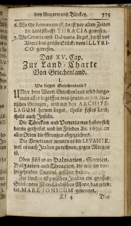 Das XV. Cap. Zur Land-Charte von Griechenland.