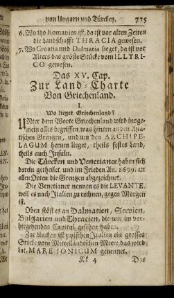 Das XV. Cap. Zur Land-Charte von Griechenland.