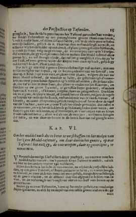 Kapt. VI. Om het-middel noch des te beter te verschaffen tot het maken van het kleyn Model-tafereel, om daar door in het groote, op wat Tafereel het oock zy, de voorwerpen, daar op geteeckent, te verootnen.